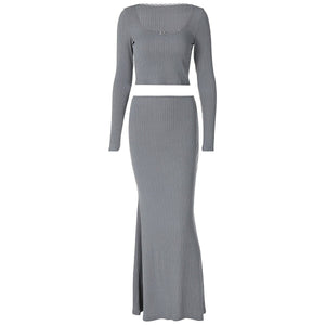 U - neck lace top high waist skirt suit - Negative Apparel