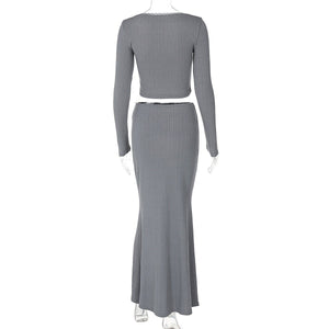 U - neck lace top high waist skirt suit - Negative Apparel