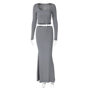 U - neck lace top high waist skirt suit - Negative Apparel