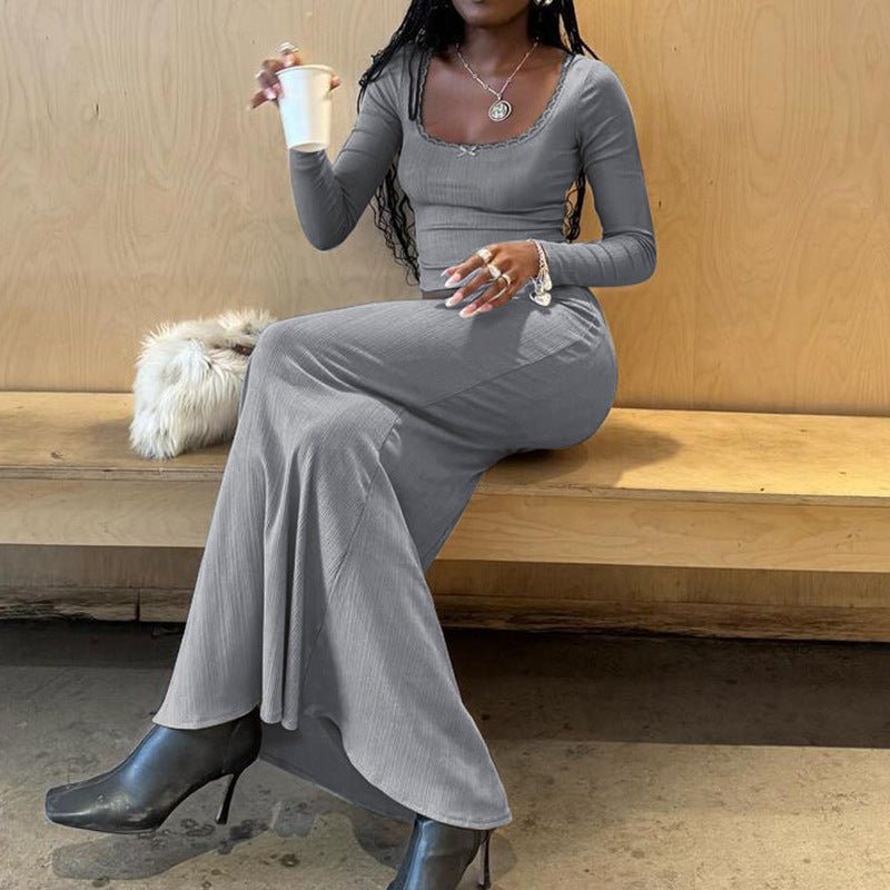 U - neck lace top high waist skirt suit - Negative Apparel