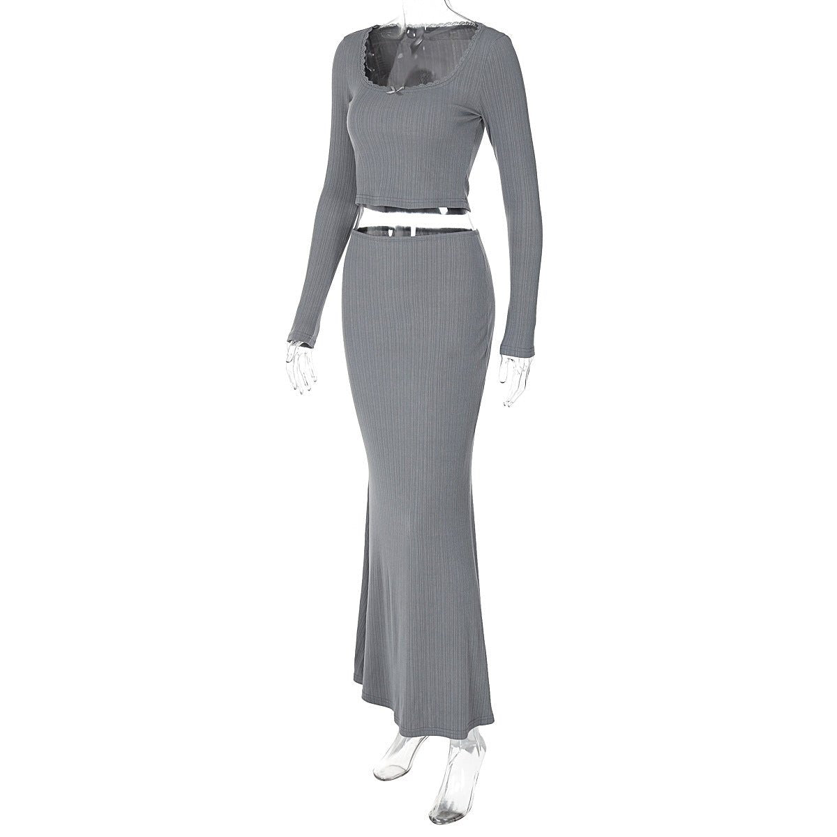 U - neck lace top high waist skirt suit - Negative Apparel