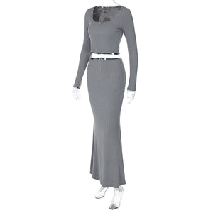 U - neck lace top high waist skirt suit - Negative Apparel