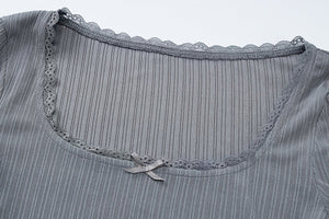 U - neck lace top high waist skirt suit - Negative Apparel