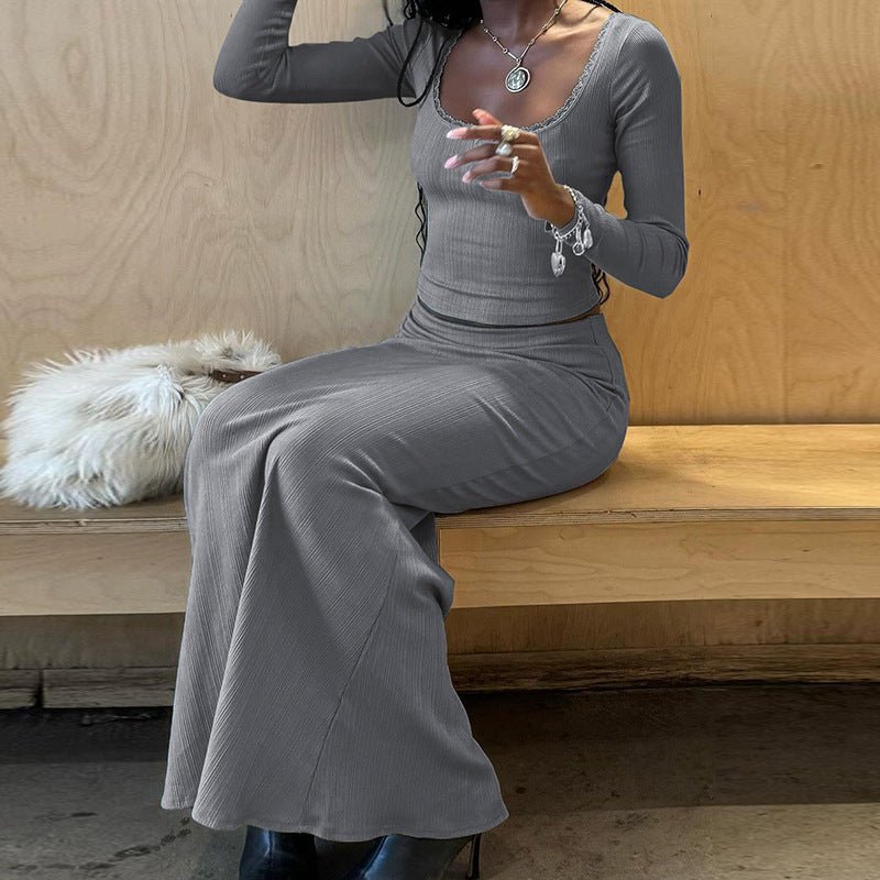 U - neck lace top high waist skirt suit - Negative Apparel