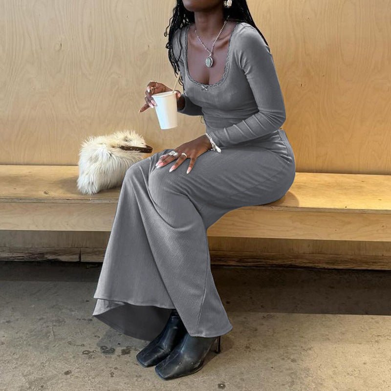 U - neck lace top high waist skirt suit - Negative Apparel