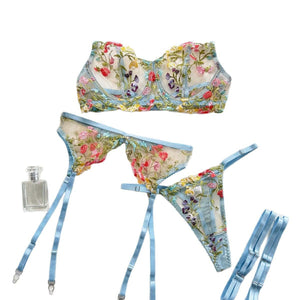 Underwear sxy high - end embroidery multi - colored small floral four - piece set - Negative Apparel