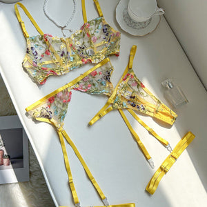 Underwear sxy high - end embroidery multi - colored small floral four - piece set - Negative Apparel