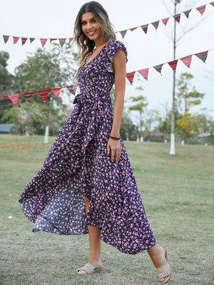 V - neck Bohemian holiday style slim lace dress - Negative Apparel