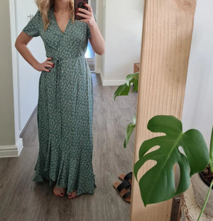 V - neck Cardigan Tie Short Sleeve Bohemian Swing Holiday Dress - Negative Apparel