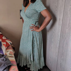 V - neck Cardigan Tie Short Sleeve Bohemian Swing Holiday Dress - Negative Apparel