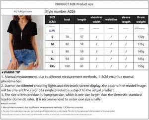 V - neck diamond pendant zipper solid color short - sleeved T-shirt - Negative Apparel