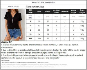 V - neck diamond pendant zipper solid color short - sleeved T-shirt - Negative Apparel