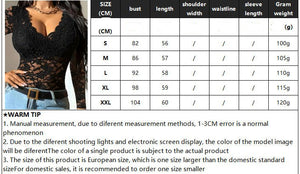 V - neck fan - shaped collar solid color long - sleeved slim fit pullover lace top - Negative Apparel