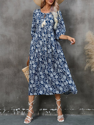 V - neck half - sleeved cotton dress Bohemian holiday beach dress - Negative Apparel