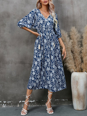 V - neck half - sleeved cotton dress Bohemian holiday beach dress - Negative Apparel