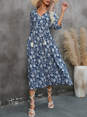 V - neck half - sleeved cotton dress Bohemian holiday beach dress - Negative Apparel