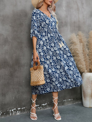 V - neck half - sleeved cotton dress Bohemian holiday beach dress - Negative Apparel