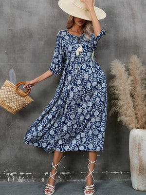 V - neck half - sleeved cotton dress Bohemian holiday beach dress - Negative Apparel