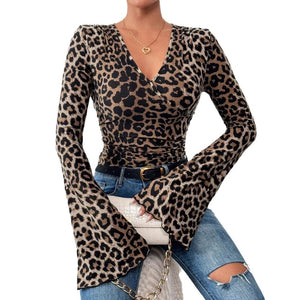 V - neck horn sleeves slim - fitting sexy knitted T-shirt top women's clothing - Negative Apparel