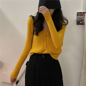 V - neck knitted cardigan top autumn and winter new retro foreign style sweater with long sleeves short jacket women's wholesale - Negative Apparel