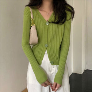V - neck knitted cardigan top autumn and winter new retro foreign style sweater with long sleeves short jacket women's wholesale - Negative Apparel