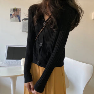 V - neck knitted cardigan top autumn and winter new retro foreign style sweater with long sleeves short jacket women's wholesale - Negative Apparel