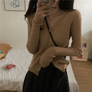 V - neck knitted cardigan top autumn and winter new retro foreign style sweater with long sleeves short jacket women's wholesale - Negative Apparel