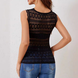 V - neck lace splicing lace outer wear with four seasons fashion vest T-shirt women's top - Negative Apparel