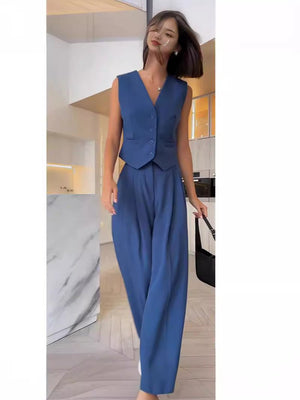 V - neck sleeveless vest vest drape wide - leg trousers casual suit - Negative Apparel