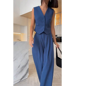 V - neck sleeveless vest vest drape wide - leg trousers casual suit - Negative Apparel