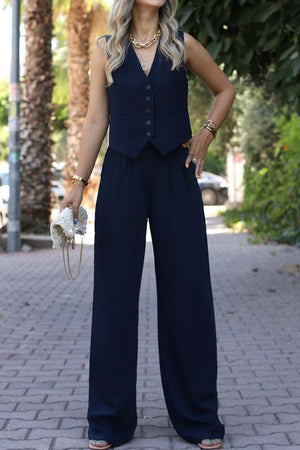 V - neck sleeveless vest vest drape wide - leg trousers casual suit - Negative Apparel