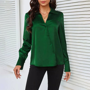 V - neck top women's shirt sleeve cardigan button shirt women's spring and summer blouse - Negative Apparel
