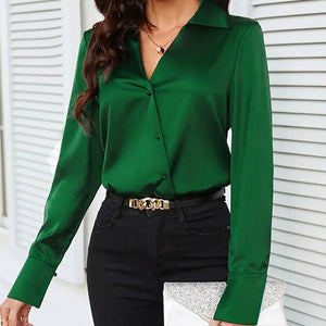 V - neck top women's shirt sleeve cardigan button shirt women's spring and summer blouse - Negative Apparel