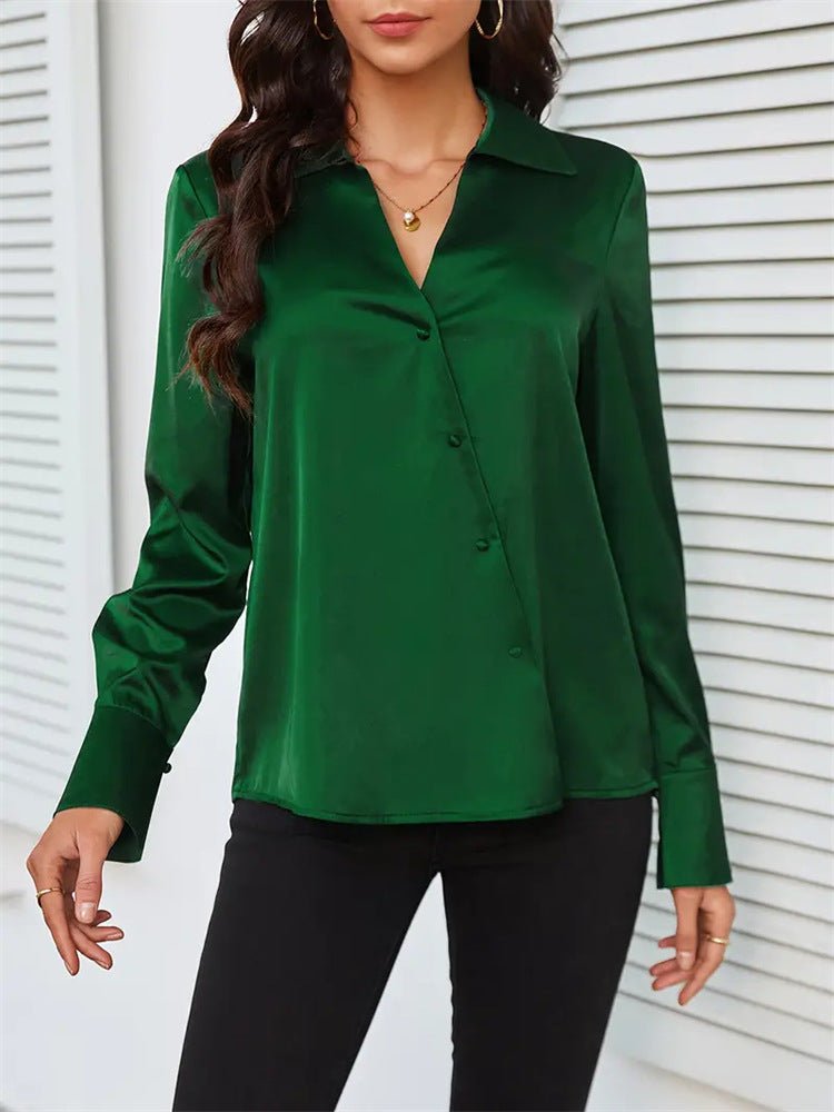V - neck top women's shirt sleeve cardigan button shirt women's spring and summer blouse - Negative Apparel
