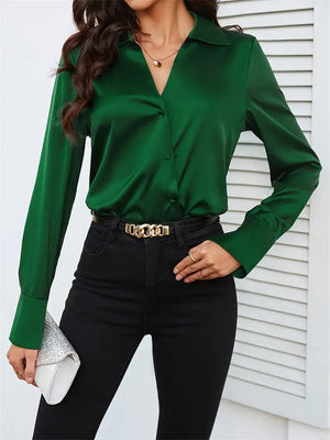 V - neck top women's shirt sleeve cardigan button shirt women's spring and summer blouse - Negative Apparel