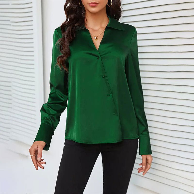 V - neck top women's shirt sleeve cardigan button shirt women's spring and summer blouse - Negative Apparel