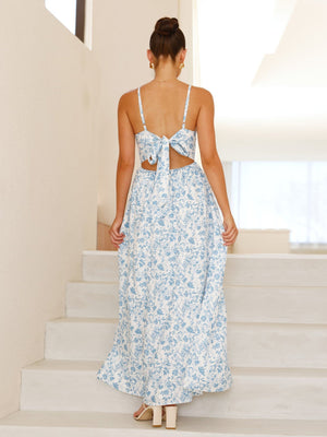 V - neck waist holiday long skirt sexy backless bow tie dress - Negative Apparel