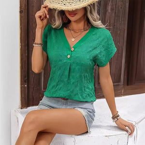 Vacation style shirt short sleeve wrinkled V - neck sleeve top - Negative Apparel