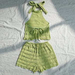 Vacation style suspender top hot pants set beach short suit women - Negative Apparel