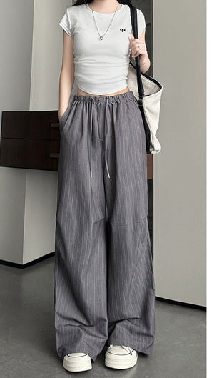 Vertical suit pants drape pants women's summer thin and thin loose straight pants high waist women's ice silk wide leg pants - Negative Apparel