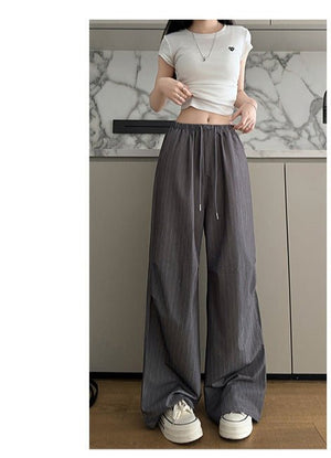 Vertical suit pants drape pants women's summer thin and thin loose straight pants high waist women's ice silk wide leg pants - Negative Apparel