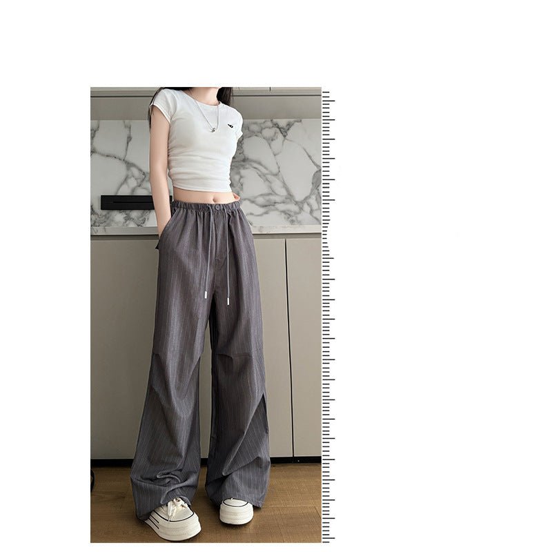 Vertical suit pants drape pants women's summer thin and thin loose straight pants high waist women's ice silk wide leg pants - Negative Apparel