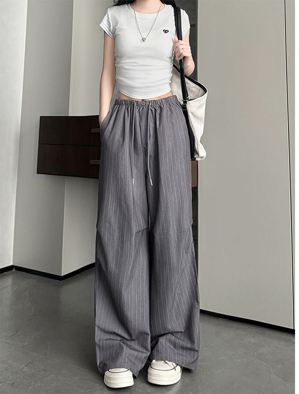 Vertical suit pants drape pants women's summer thin and thin loose straight pants high waist women's ice silk wide leg pants - Negative Apparel