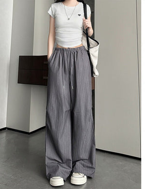 Vertical suit pants drape pants women's summer thin and thin loose straight pants high waist women's ice silk wide leg pants - Negative Apparel
