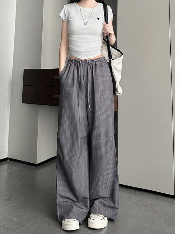 Vertical suit pants drape pants women's summer thin and thin loose straight pants high waist women's ice silk wide leg pants - Negative Apparel
