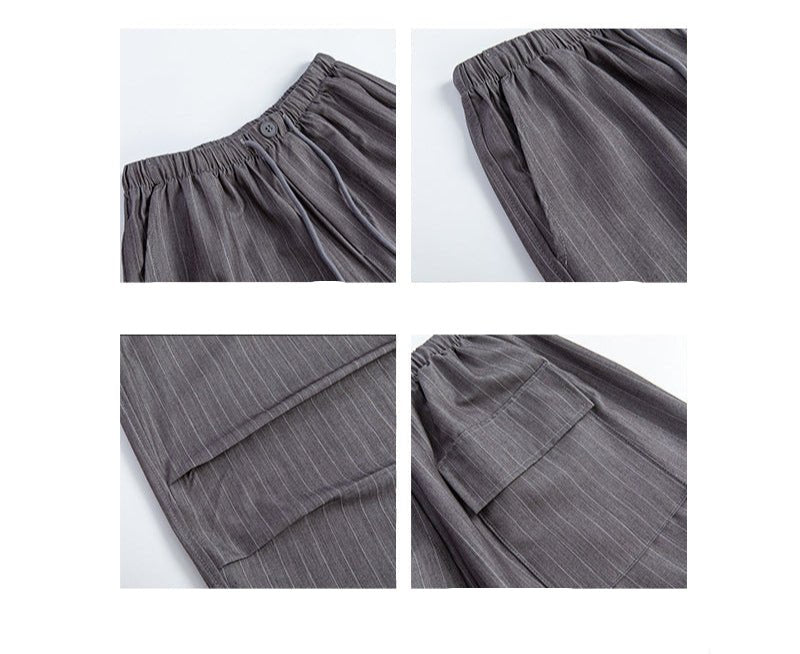 Vertical suit pants drape pants women's summer thin and thin loose straight pants high waist women's ice silk wide leg pants - Negative Apparel