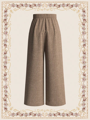 Vintage Elegant Women's Wide - Leg Pants With Floral Waistband Decorated With Button, Brown, For Casual And Commuting Old Money Style Business Women Clothes Teacher Pants Teacher Clothes Dress Pants Wide Leg Pants Women Pants Fall Outfits Work Women Cloth