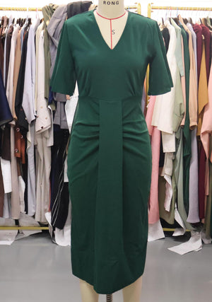 Waist knot lotus leaf sleeves mid - length dress V - neck solid color dress - Negative Apparel