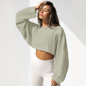 Washed Vintage Sweatshirt Trendy Short Knit Pullover – Long Sleeve Active Yoga Top - Negative Apparel