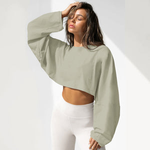 Washed Vintage Sweatshirt Trendy Short Knit Pullover β Long Sleeve Active Yoga Top - Negative Apparel